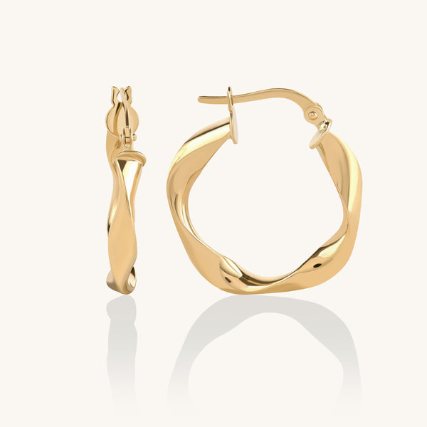 14K Solid Gold Twirl Hoop Earrings