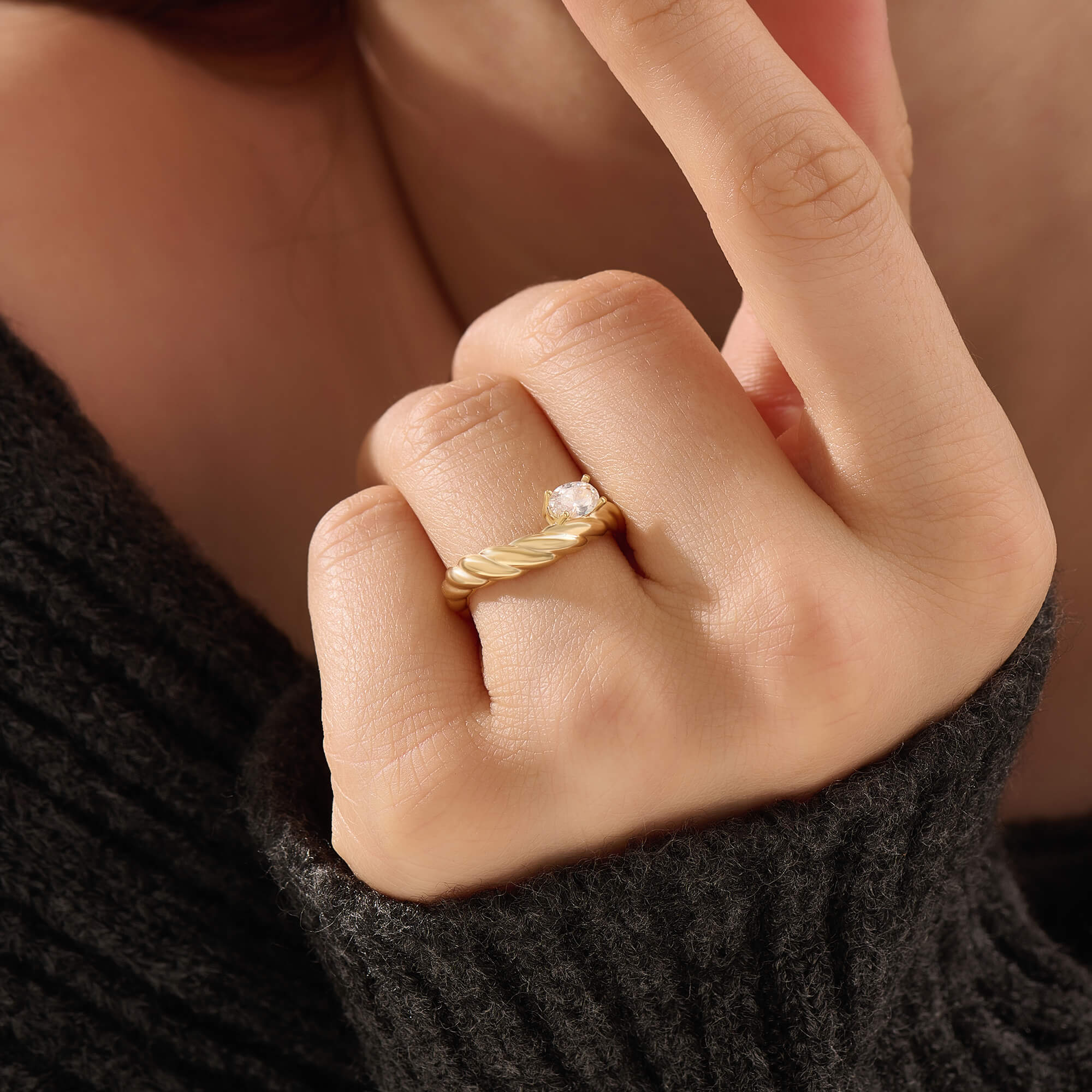 Women's Gold Vermeil Twisted Band Solitaire Ring