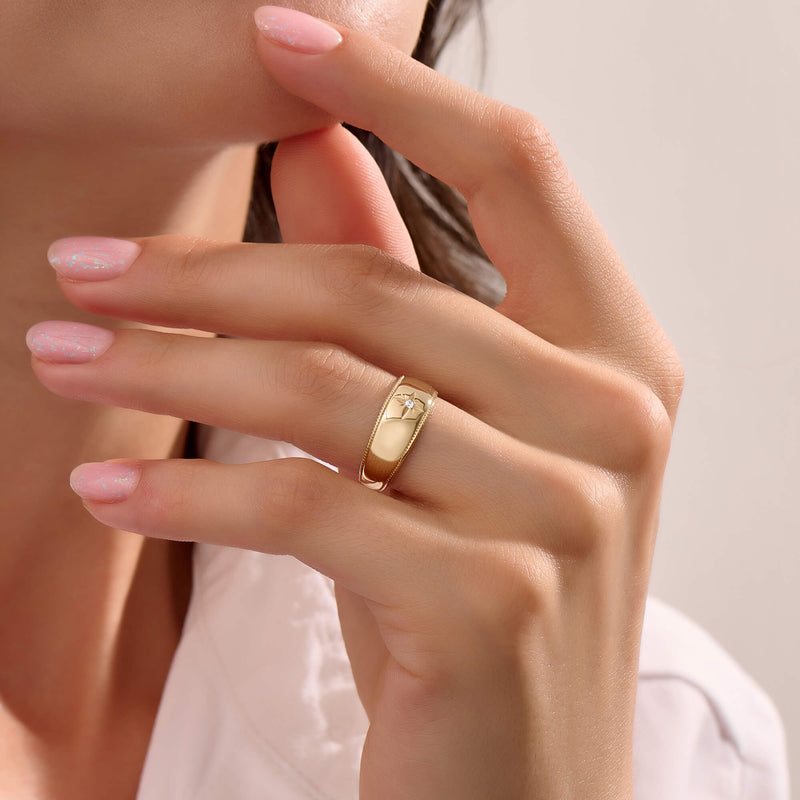 Women's Twisted Diamond Star Dome Ring in Solid Gold