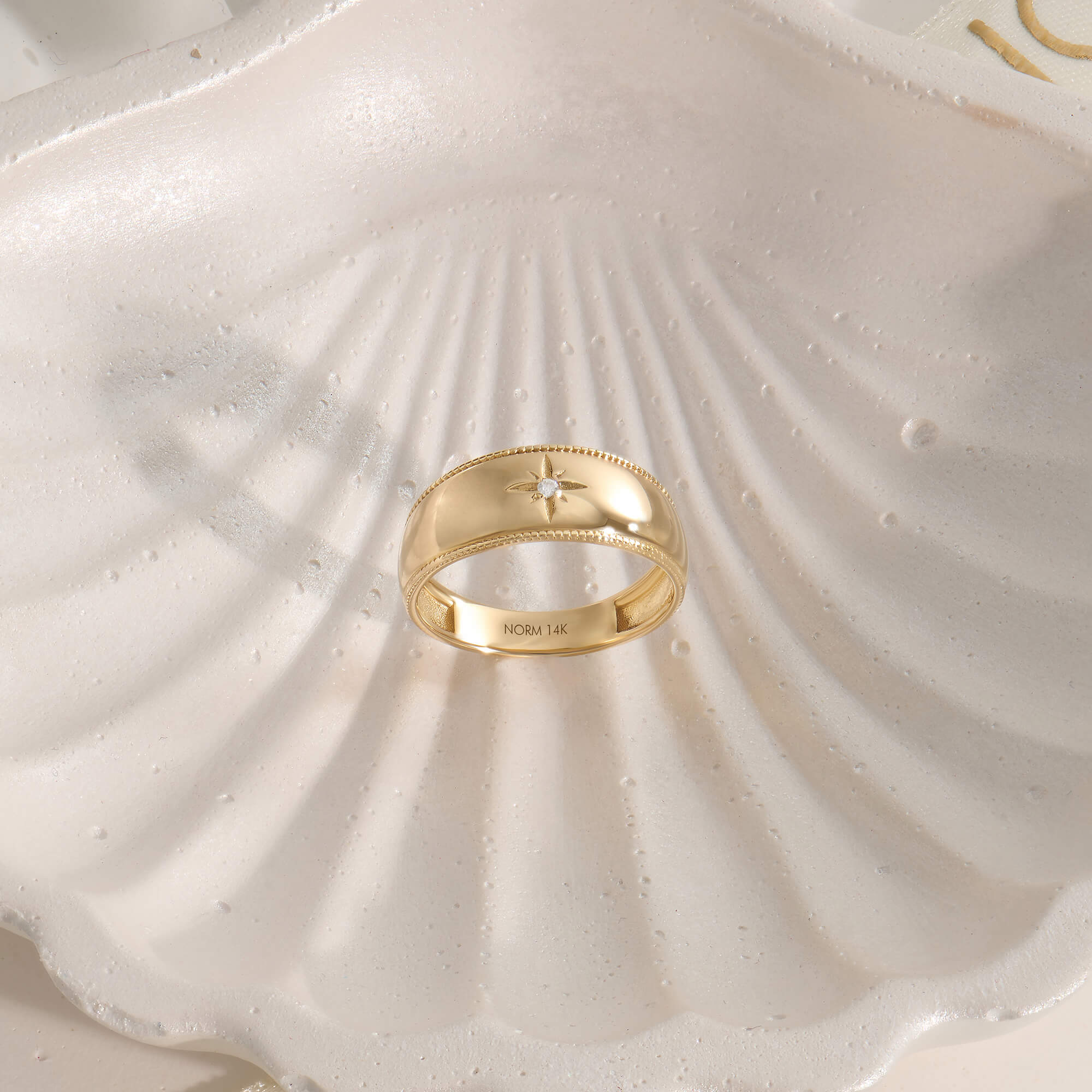 Twist Edge Diamond Star Dome Ring in Yellow Gold