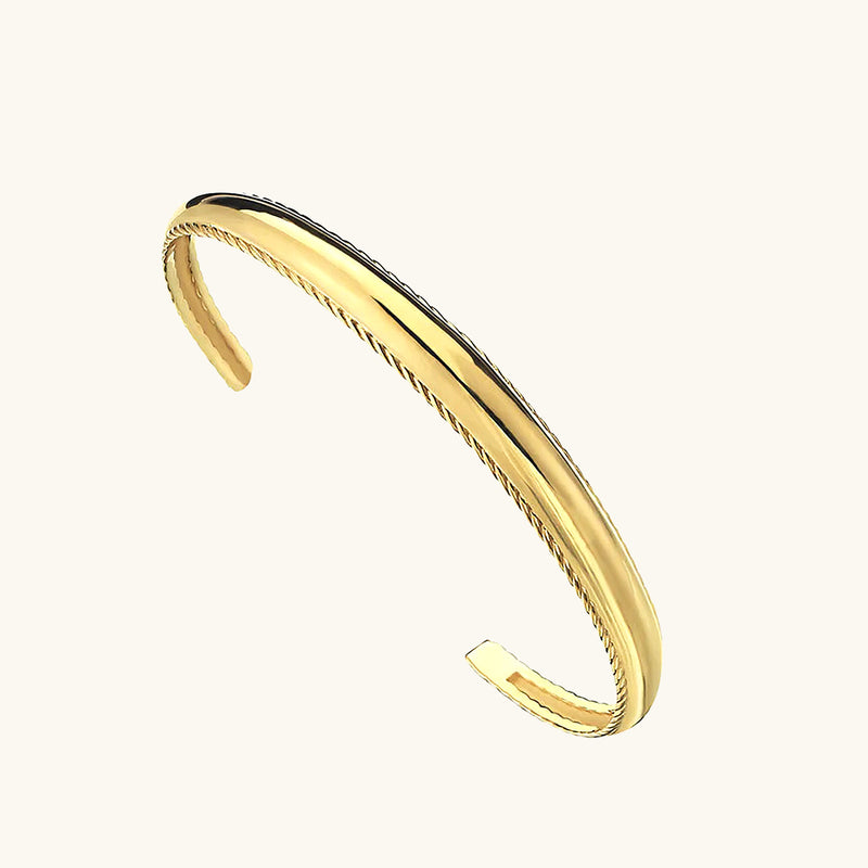 14k Real Yellow Gold Twisted Dome Open Cuff Bracelet