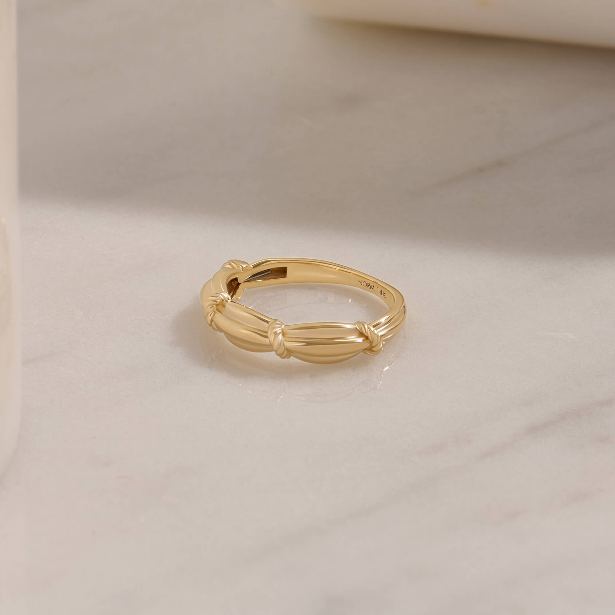 14K Real Gold Twisted Node Band Ring