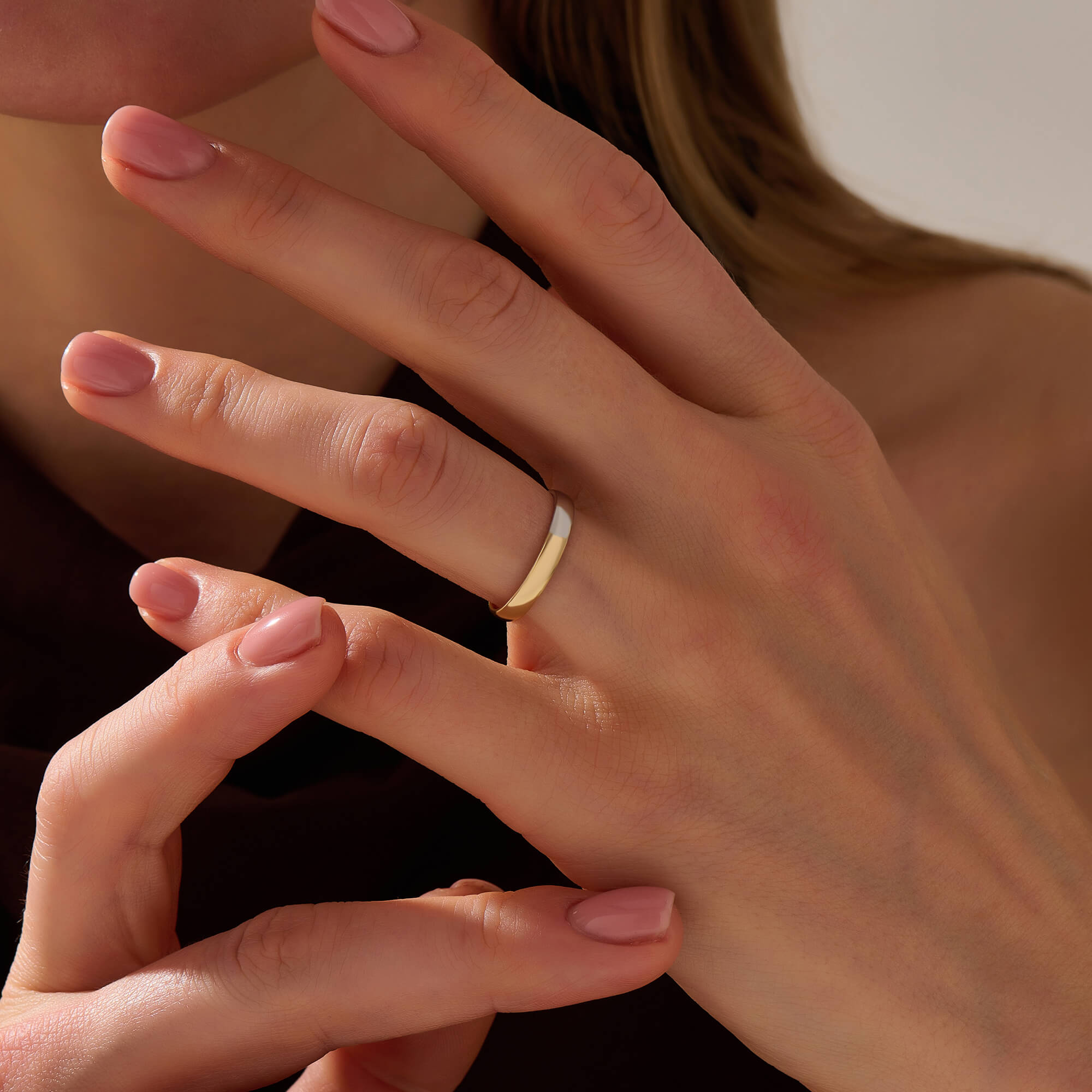 Women's Solid Gold Two-Tone Band Ring