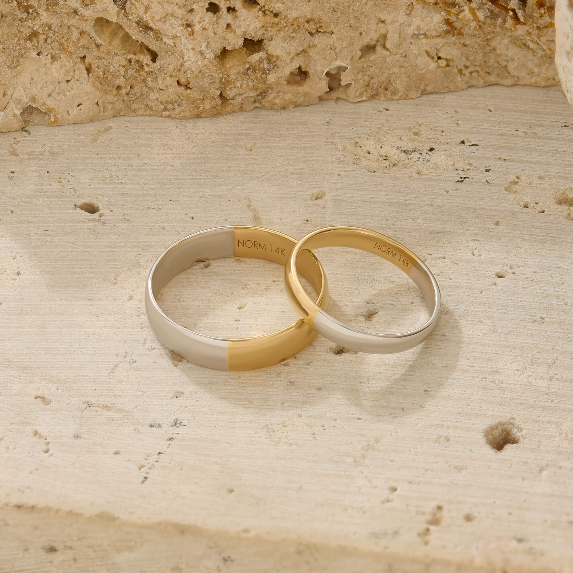 Real Yellow and White Gold Two-Tone Band Ring