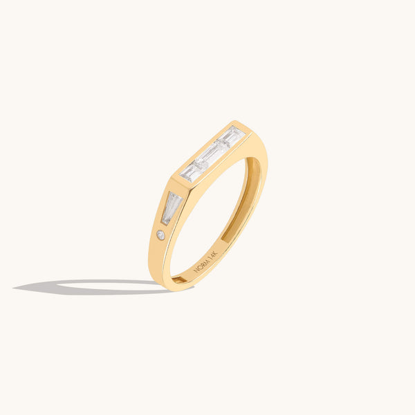 Unique Baguette Signet Ring in Solid Gold