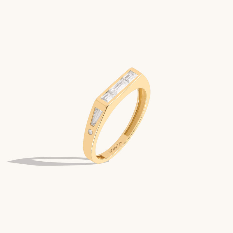 Unique Baguette Signet Ring in Solid Gold