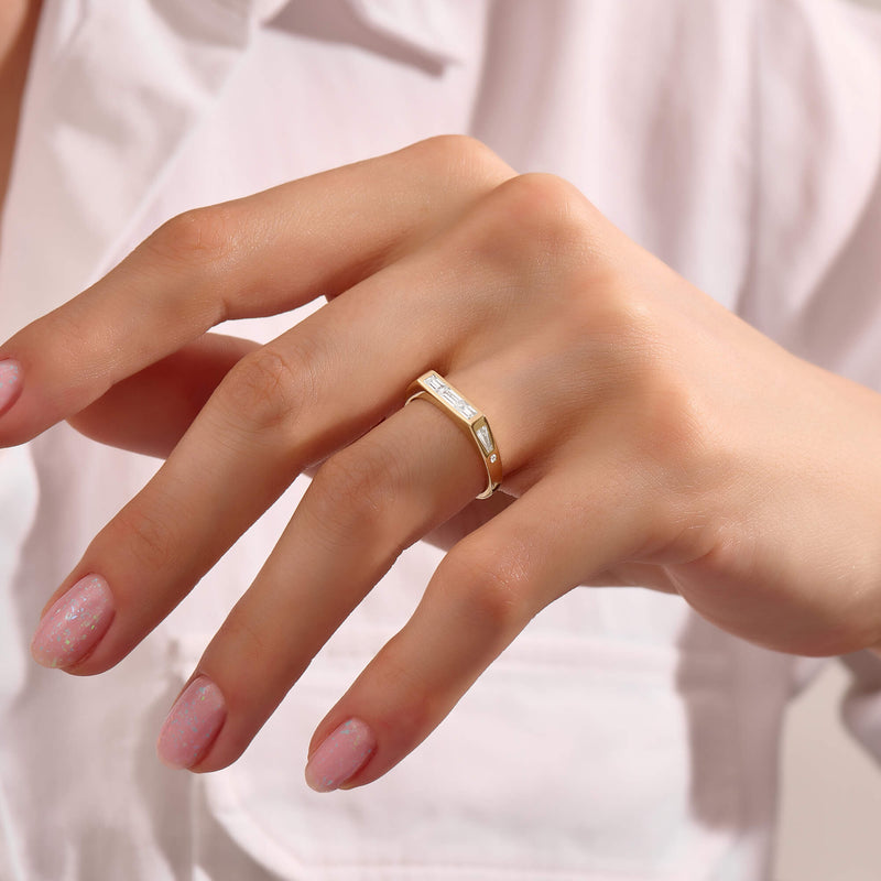 Women's Unique Baguette Signet Ring in Solid Gold