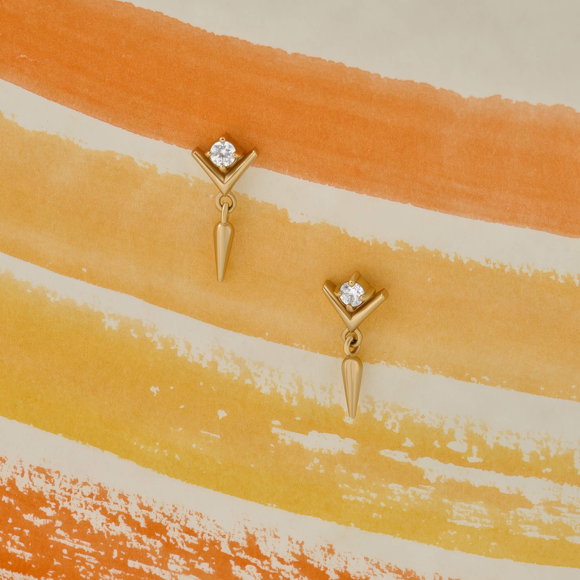Yellow Gold V-Shape Stud Earrings