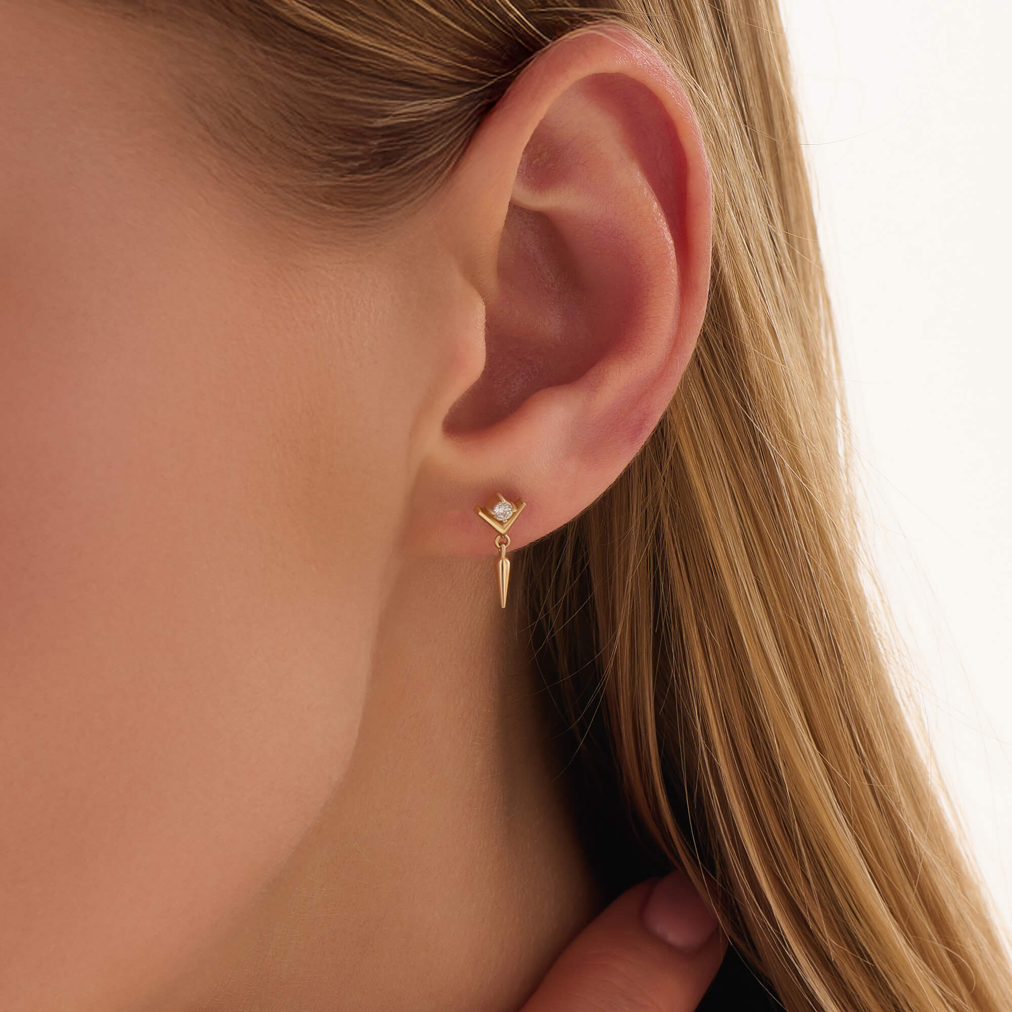 Women's Real Gold V-Shape Studs