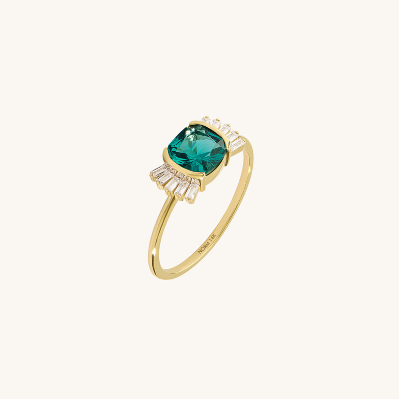 Arctic Green Vintage Ring in 14K Solid Yellow Gold