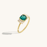 14K Solid Gold Vintage Cushion Arctic Green Engagement Ring