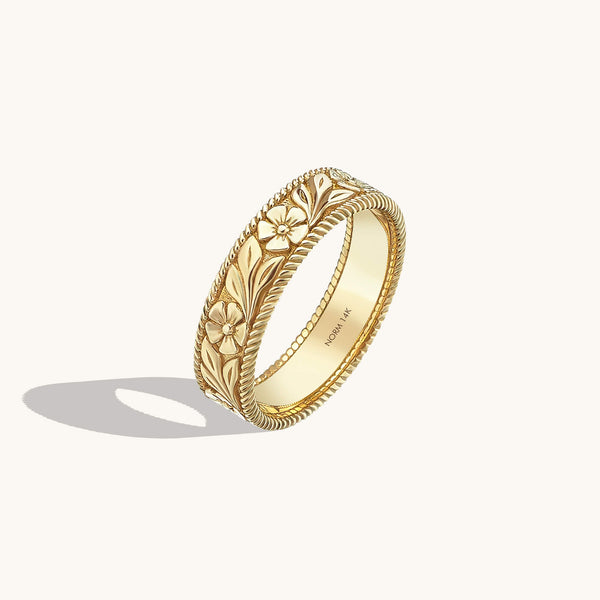 Vintage Flower Band Ring in 14K Solid Gold