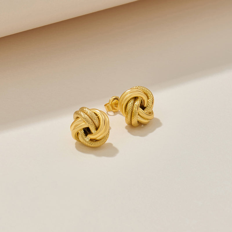 Vintage Love Knot Stud Earrings in Real 14K Yellow Gold