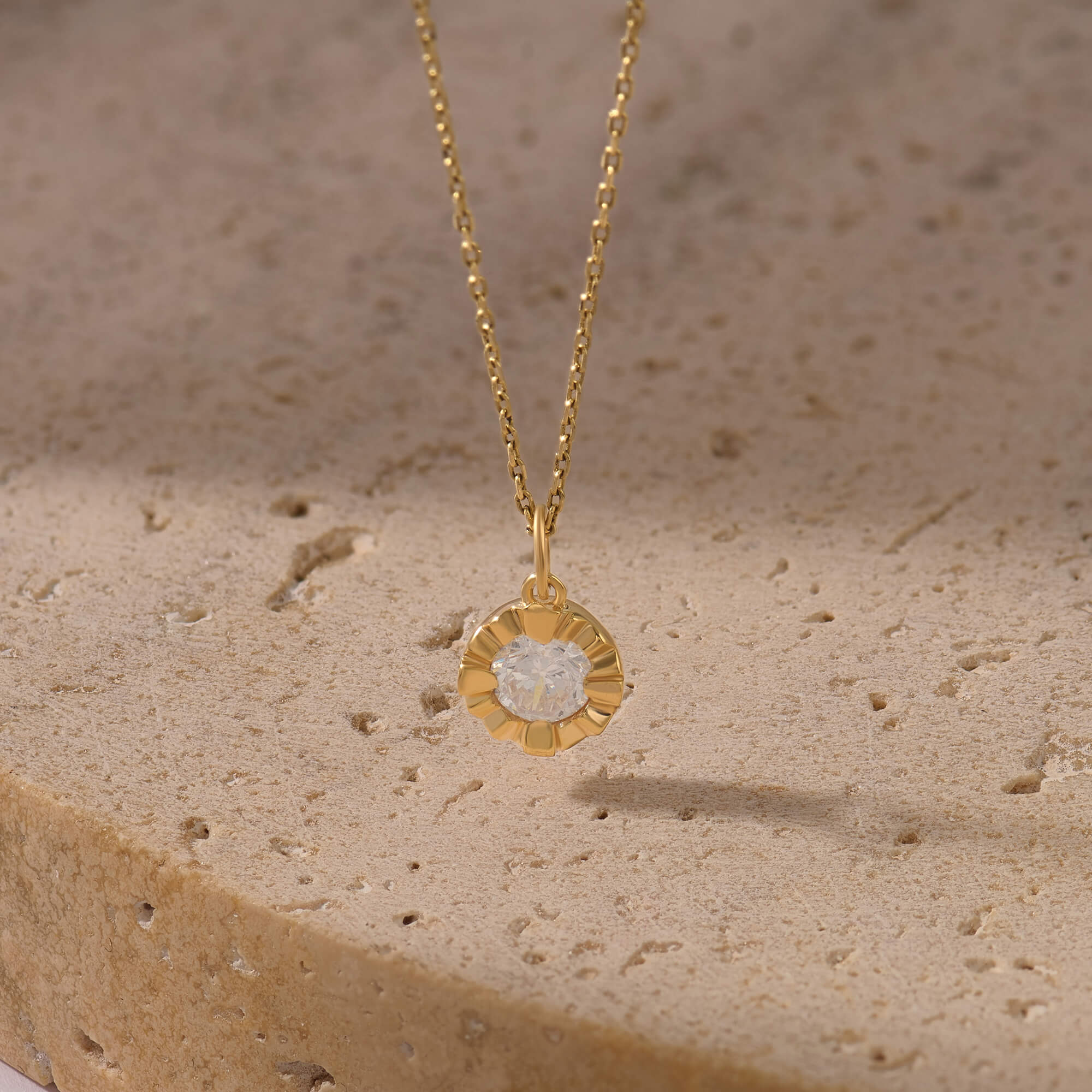 Vintage Solitaire Stone Necklace in Gold Vermeil