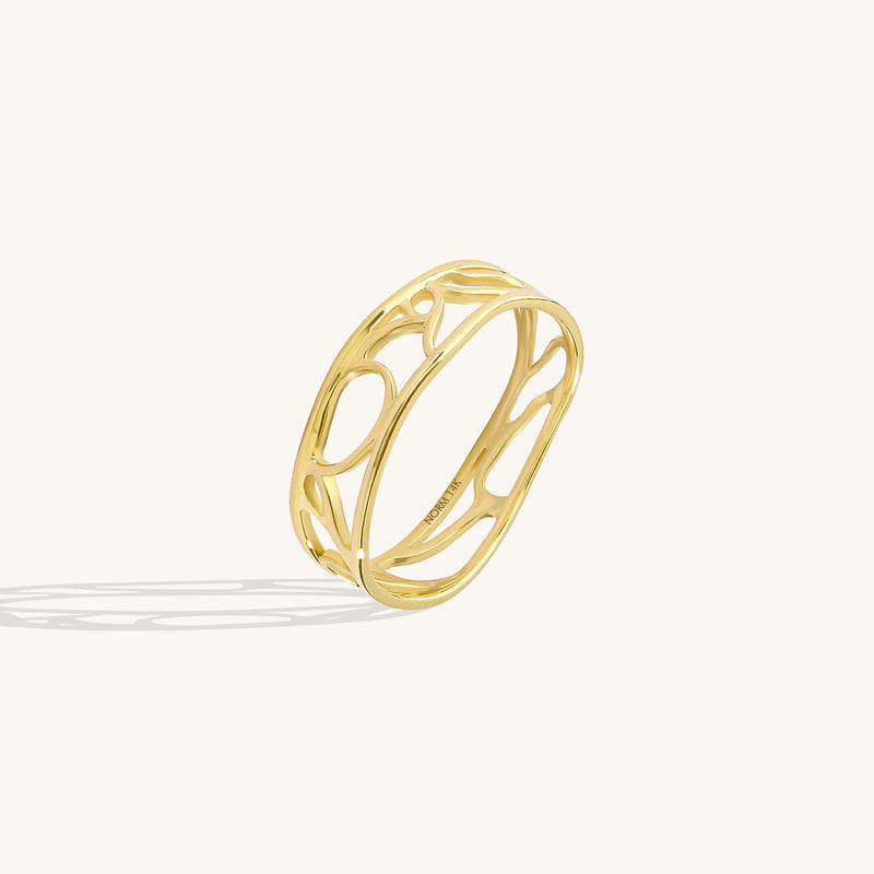Women's 14K Real Gold Wave Outline Band Ring