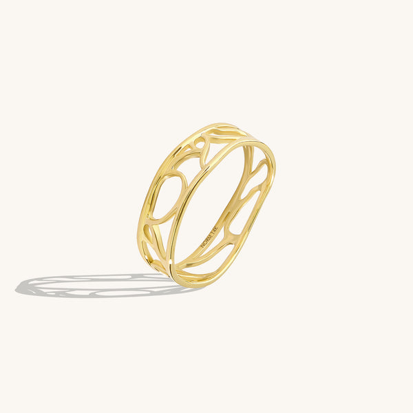 Women's 14K Real Gold Wave Outline Band Ring