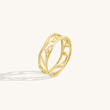 Women's 14K Real Gold Wave Outline Pave Band Ring