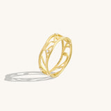 Women's 14K Real Gold Wave Outline Pave Band Ring