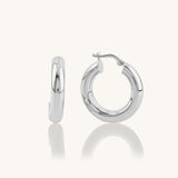 14k Real White Gold Bold Tube Hoop Earrings for Women
