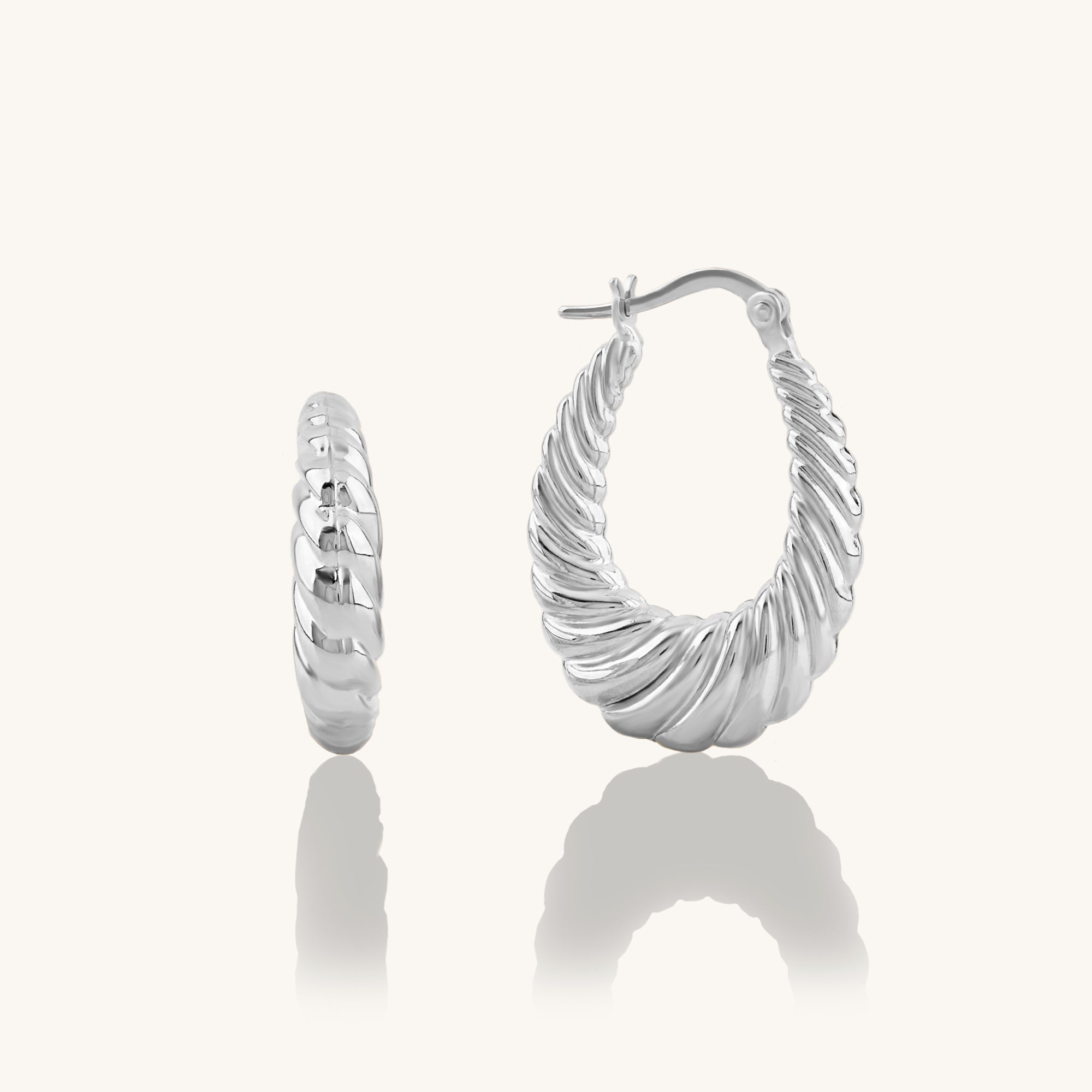 Women's 14k White Gold Flat Croissant Earrings