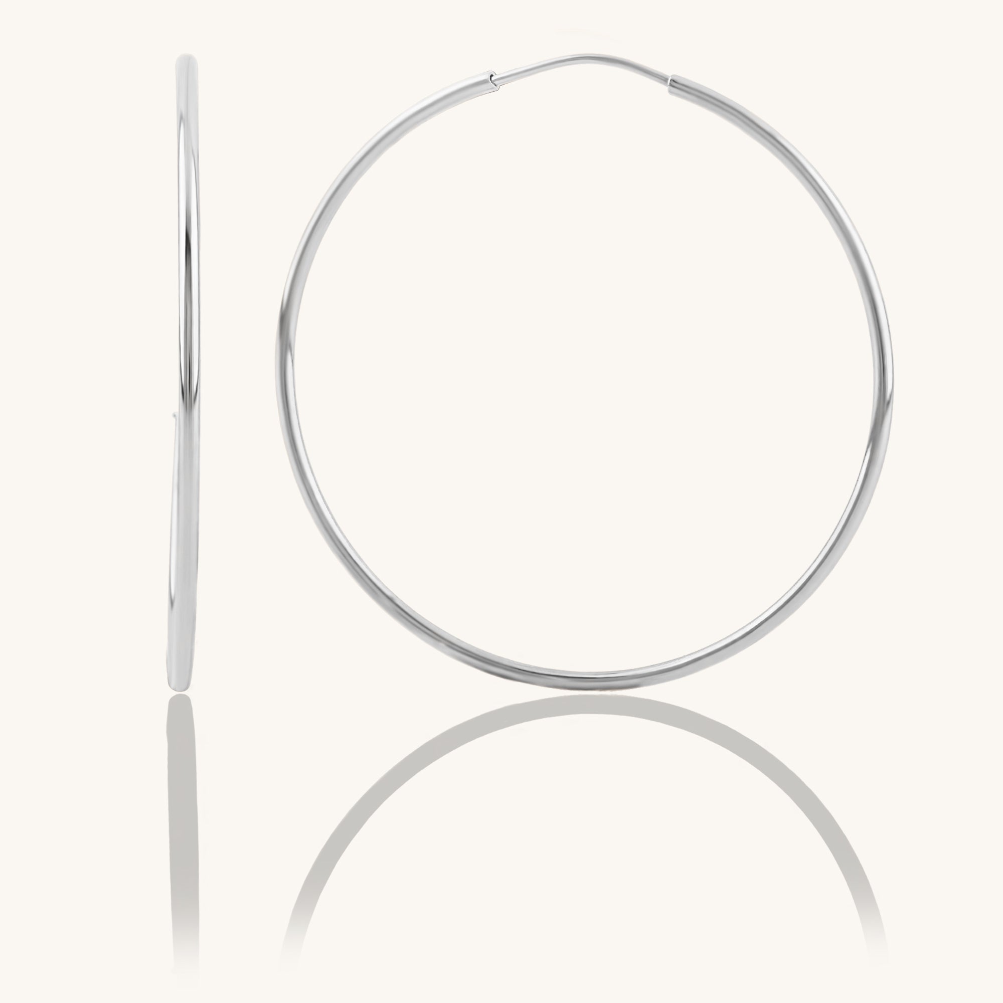 14k White Gold Thin Large Hoop Earrings for Women