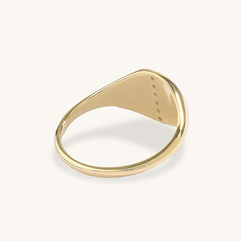 Green Enamel Pave Line Signet Ring in Solid 14K Gold