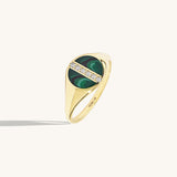 Women's 14K Solid Gold Green Enamel CZ Line Signet Ring