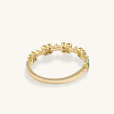 14K Solid Gold Green Enamel Shamrock Pave Band Ring