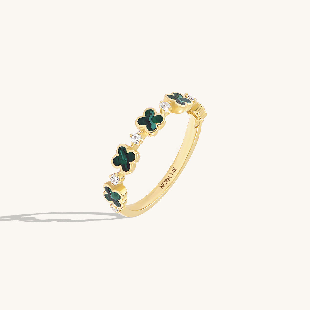 Women's Green Shamrock Stacking Band Ring in 14K Real Gold