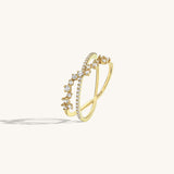 14K Solid Gold X Cluster Stacking Ring Paved with CZ Diamonds
