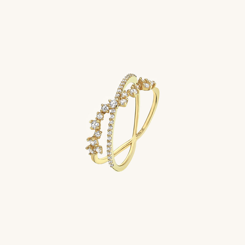 Women's Cluster Pave X Ring in 14K Solid Gold