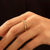 14K Real Yellow Gold Cluster Pave X Ring