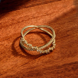 14K Solid Yellow Gold Cluster Pave X Ring