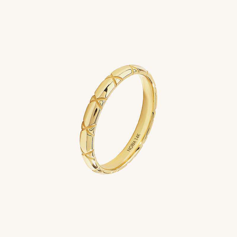 14K Solid Yellow Gold Designer X Band Ring