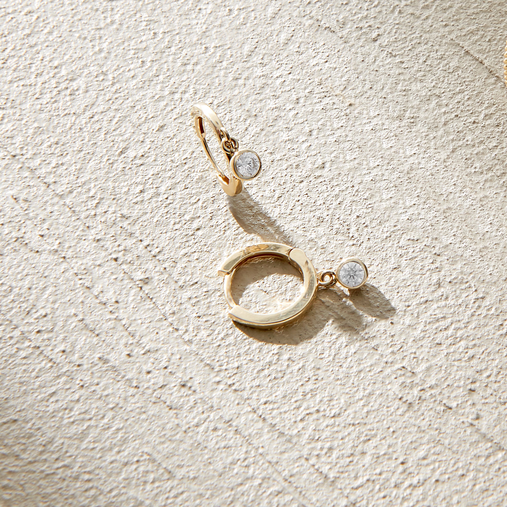 Women's 14k Solid Gold Solo White CZ Hoop Earrings