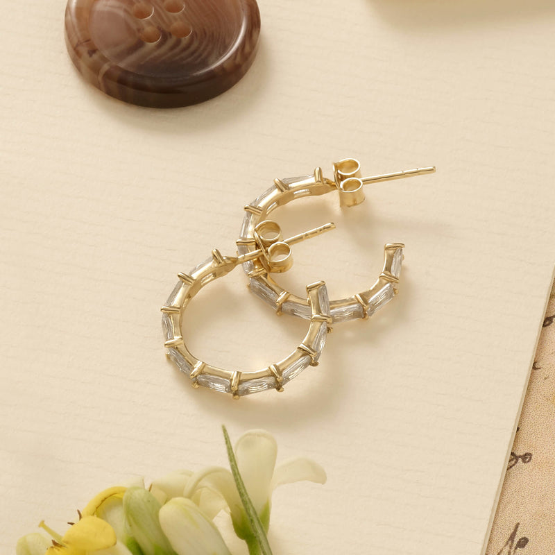 Women's Alternating Baguette Earrings in 14k Real Gold