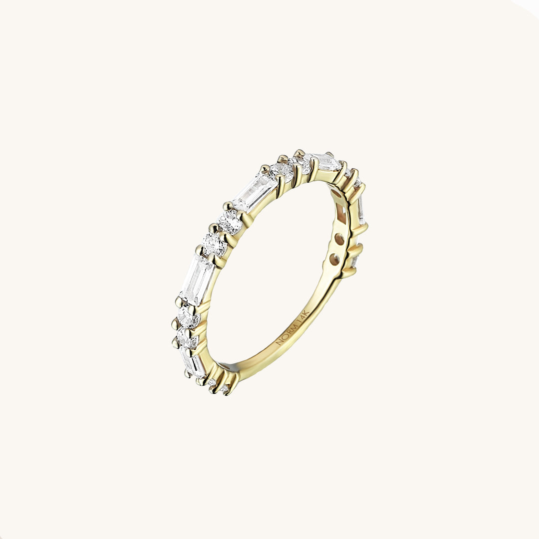14k Real Gold Alternating Baguette Stackable Ring