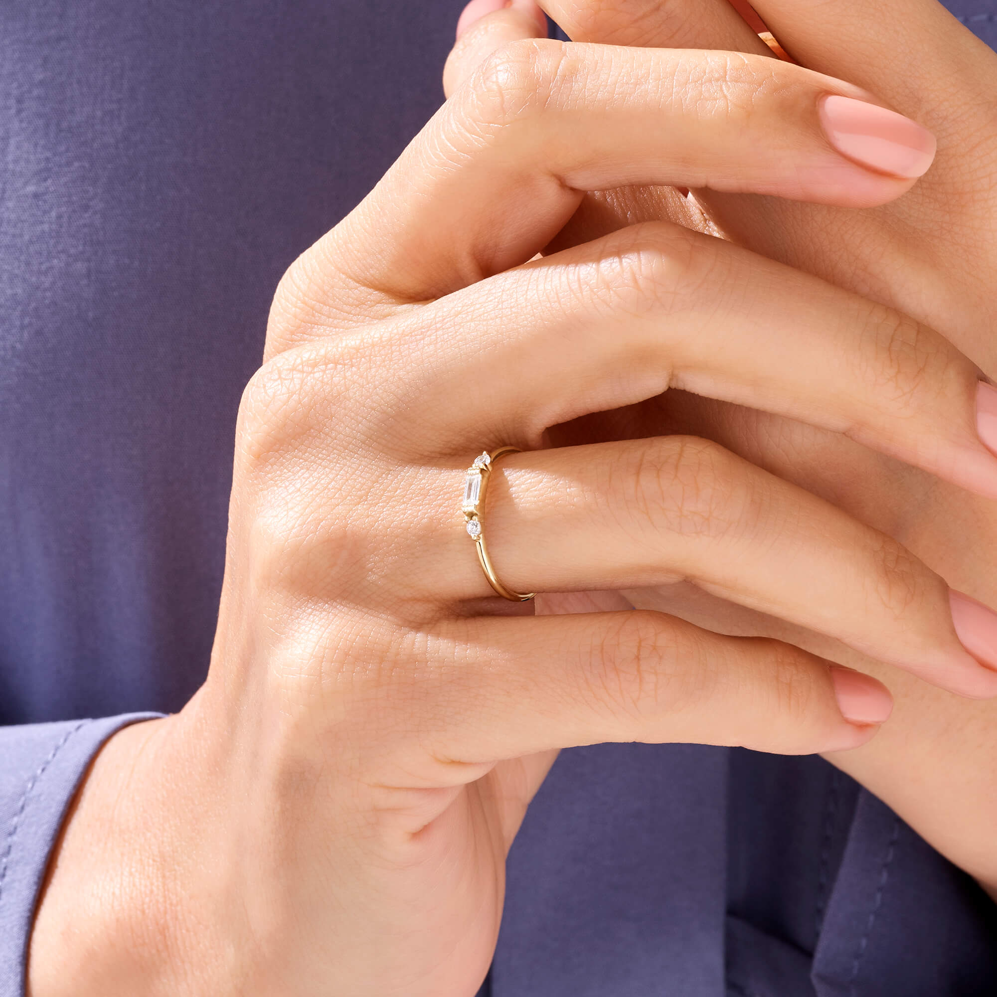 Baguette Band Ring in 14k Real Yellow Gold