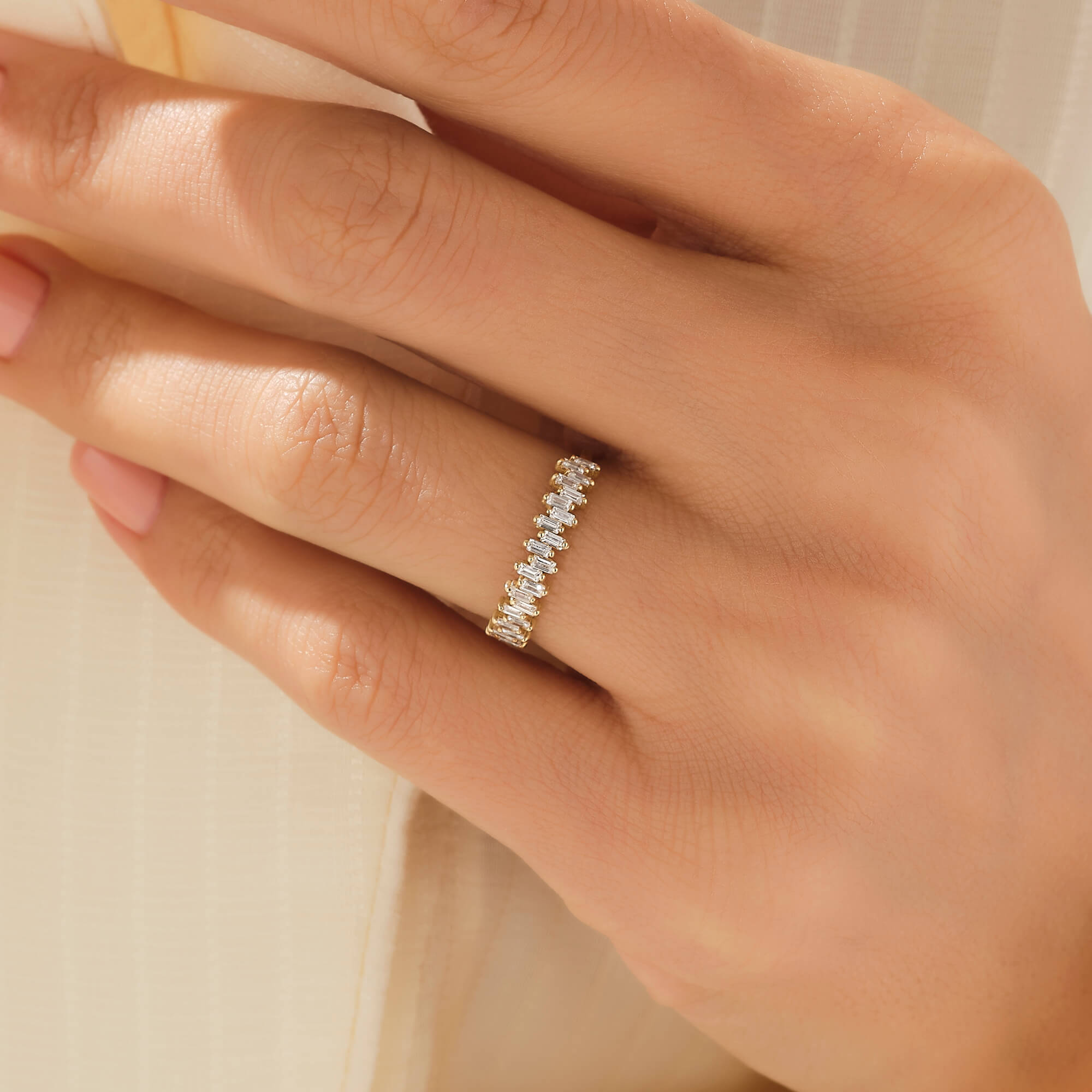 Dainty Baguette Half Eternity Ring in 14k Solid Yellow Gold
