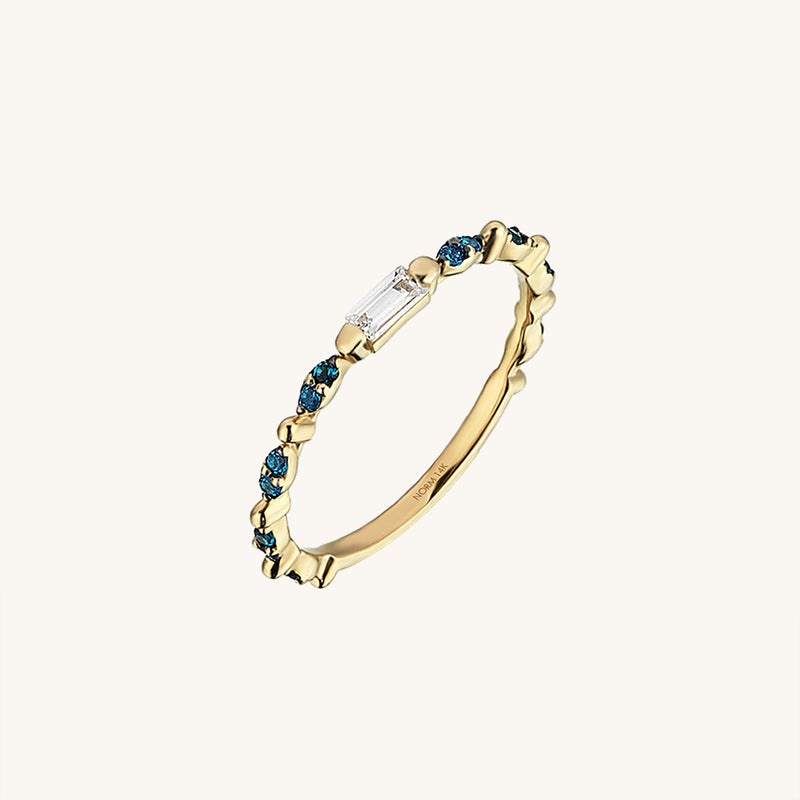 Thin Baguette Stacking Ring Paved with Blue CZ Stones