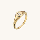 Women's Signet Ring with Baguette CZ Stone in Gold
