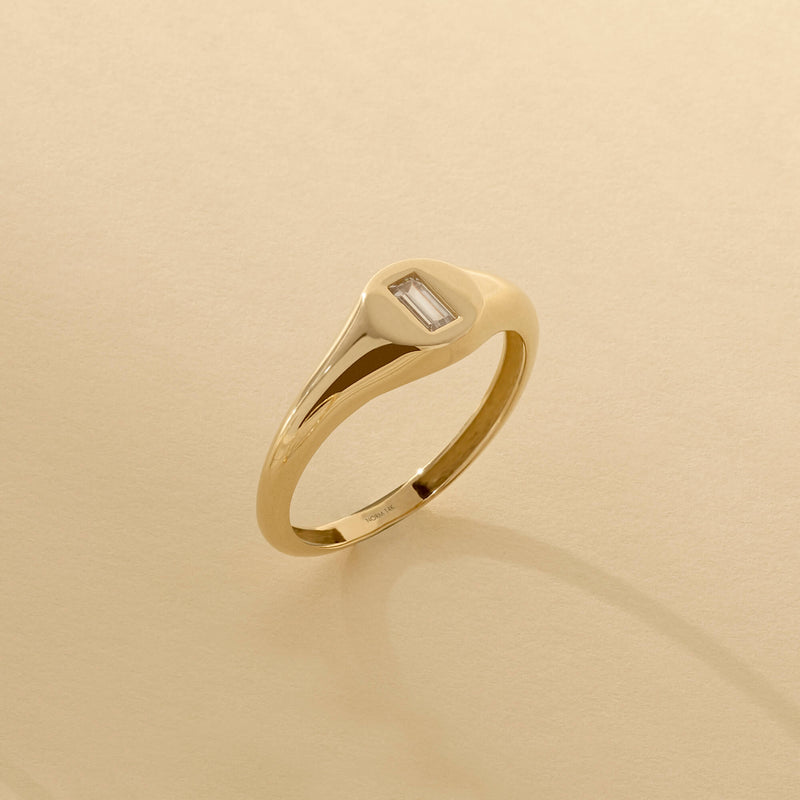 Women's Baguette Signet Ring in 14k Real Yellow Gold