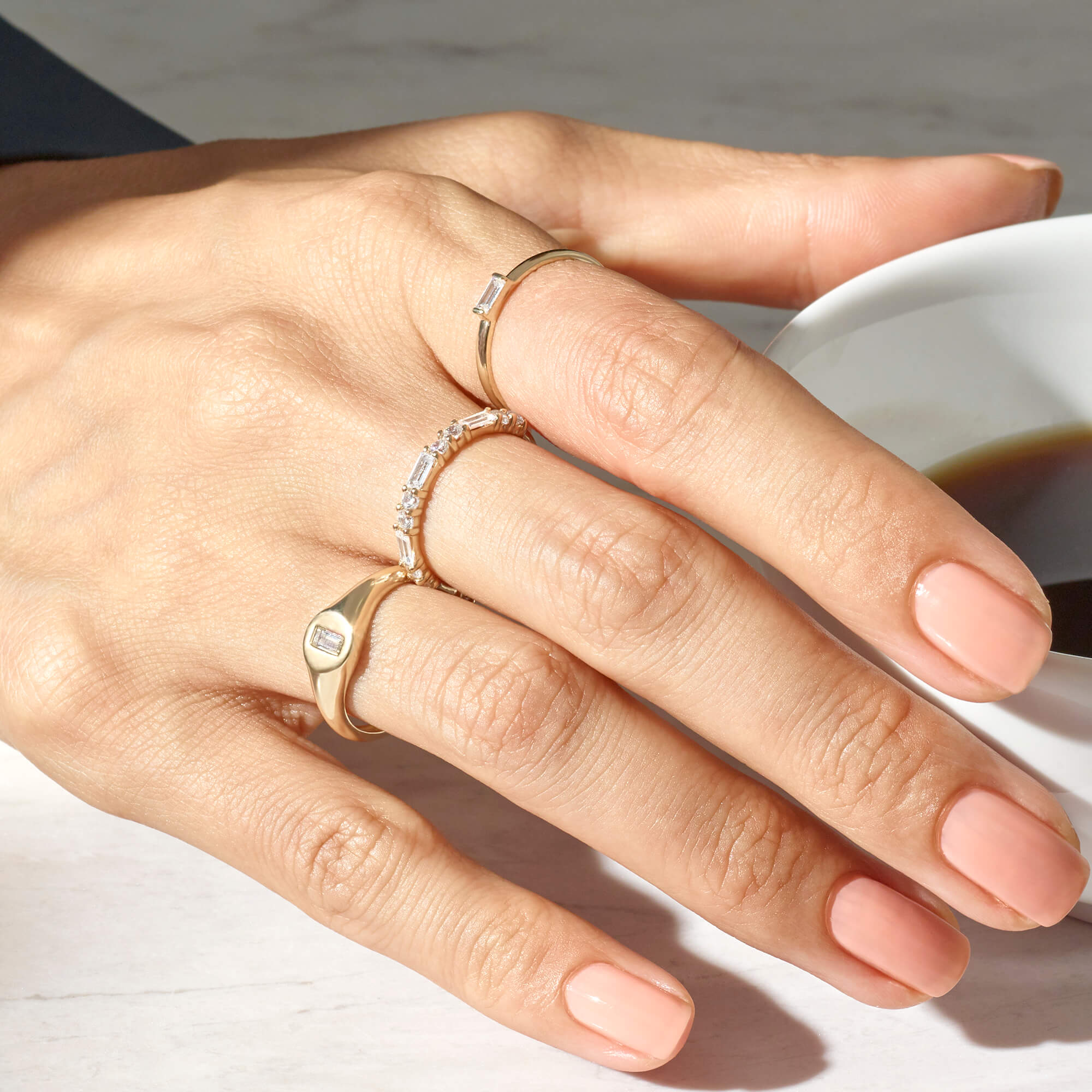 14k Solid Yellow Gold Baguette Signet Ring for Women