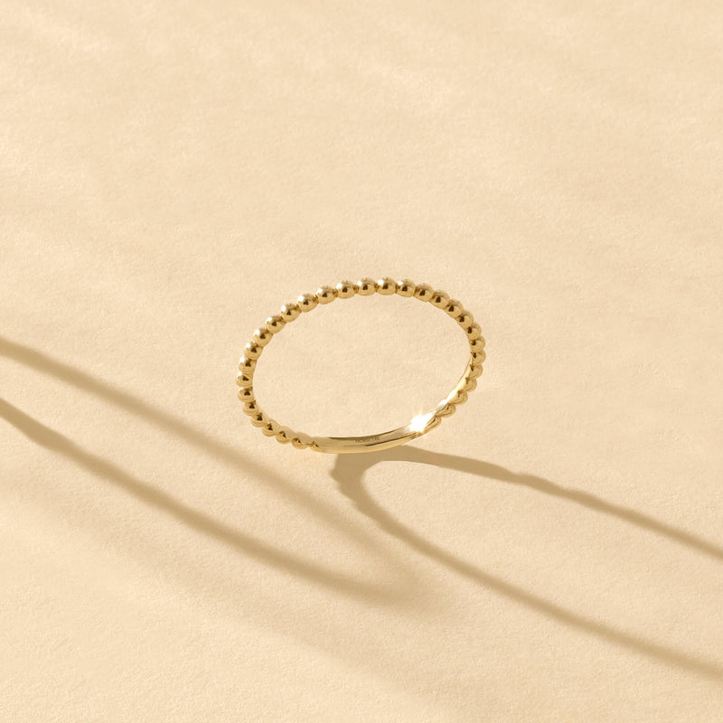 Thin Beaded Ball Stackable Ring in 14k Gold