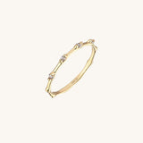 Bamboo Stackable Ring with Cubic Zirconia in Solid Yellow Gold