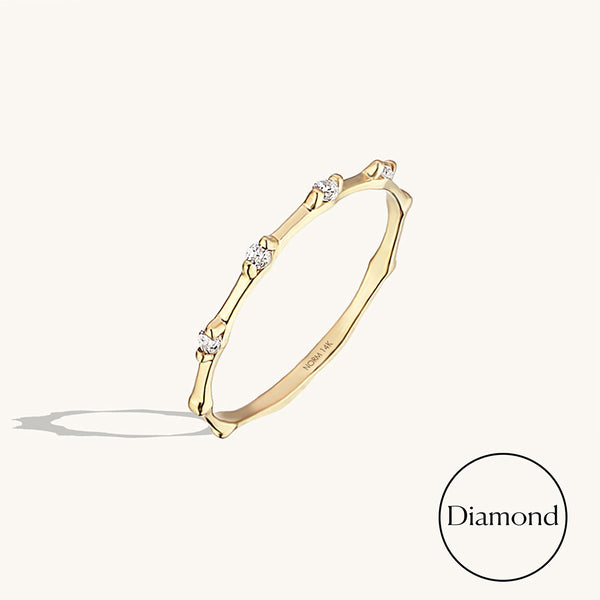 14k Gold Diamond Bamboo Stacking Ring