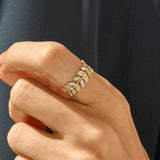 Leaf Band Ring Decorated with Cubic Zirconia in Gold