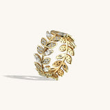 Band Leaf Ring with CZ Stones in 14k Gold