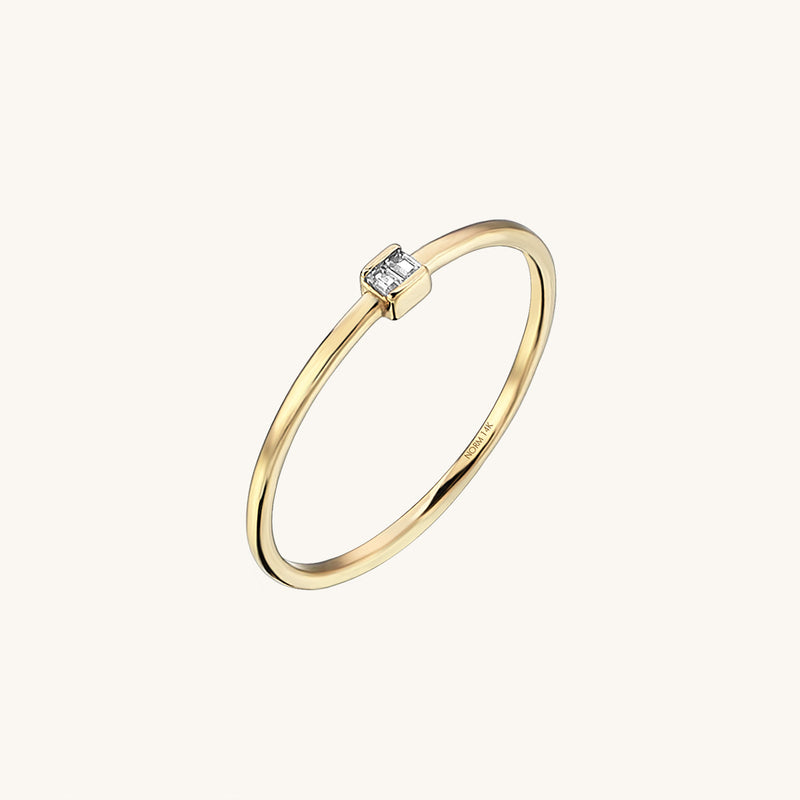 Basic Baguette Solitaire Band Ring in 14k Solid Yellow Gold