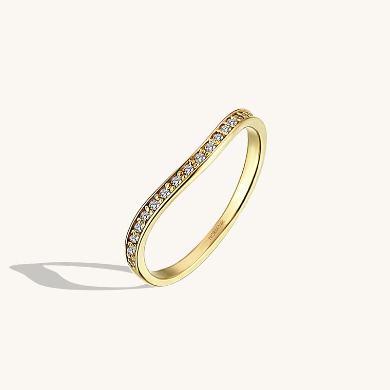 Basic Curve Band Ring Paved with CZ in 14k Solid Gold